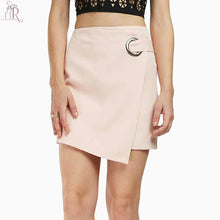 Load image into Gallery viewer, Pink Eyelet Asymmetric Hem Wrap Pencil Mini Skirt Women High Waist Back with Zipper Formal Bodycon Bottom Wear