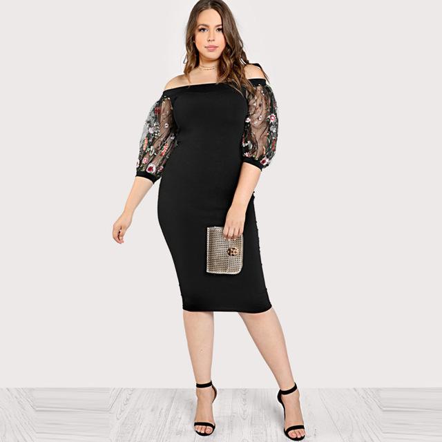 Black Plus Size Party Summer Dress Off the Shoulder