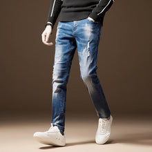 Load image into Gallery viewer, Men&#39;s Jeans Classic Direct Stretch Dark Blue Business Casual Denim Pants Slim Scratched Long Trousers Gentleman Cowboys