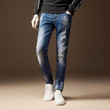 Load image into Gallery viewer, Men&#39;s Jeans Classic Direct Stretch Dark Blue Business Casual Denim Pants Slim Scratched Long Trousers Gentleman Cowboys