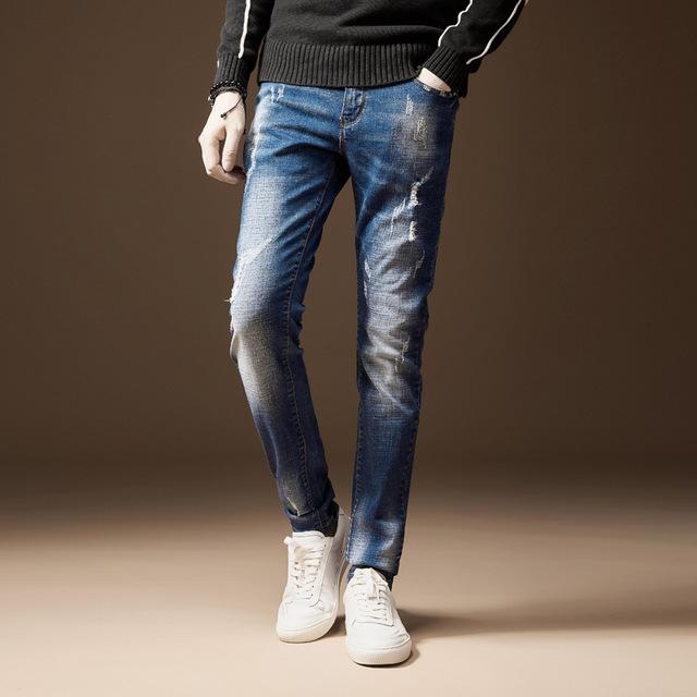 Men's Jeans Classic Direct Stretch Dark Blue Business Casual Denim Pants Slim Scratched Long Trousers Gentleman Cowboys