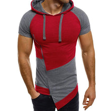 Load image into Gallery viewer, Summer Slim Fit Men Muscle Tshirts Tee Shirt Short Sleeve Patchwork Slanted Zipper Irregular Casual Drawstring Hoody T Shirt