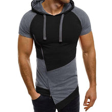 Load image into Gallery viewer, Summer Slim Fit Men Muscle Tshirts Tee Shirt Short Sleeve Patchwork Slanted Zipper Irregular Casual Drawstring Hoody T Shirt