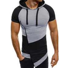 Load image into Gallery viewer, Summer Slim Fit Men Muscle Tshirts Tee Shirt Short Sleeve Patchwork Slanted Zipper Irregular Casual Drawstring Hoody T Shirt