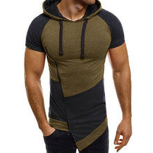 Load image into Gallery viewer, Summer Slim Fit Men Muscle Tshirts Tee Shirt Short Sleeve Patchwork Slanted Zipper Irregular Casual Drawstring Hoody T Shirt