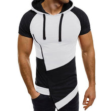Load image into Gallery viewer, Summer Slim Fit Men Muscle Tshirts Tee Shirt Short Sleeve Patchwork Slanted Zipper Irregular Casual Drawstring Hoody T Shirt