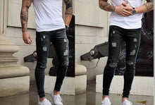 Load image into Gallery viewer, slim fit with Pleated Washed streetwear jeans 2018 skinny blue Jeans Trousers for Man New Men Ripped holes Denim jeans pants men