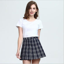 Load image into Gallery viewer, WKOUD 2018 Women's Skirts Plus Size Mini Pleated Skirt Plaid Print Button Waist Skirts Female Casual Wear Students Bottom DK6053