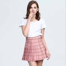 Load image into Gallery viewer, WKOUD 2018 Women's Skirts Plus Size Mini Pleated Skirt Plaid Print Button Waist Skirts Female Casual Wear Students Bottom DK6053