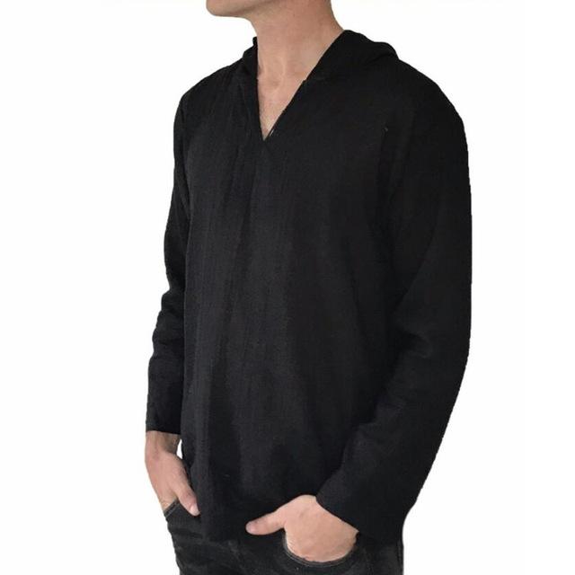 Men T-Shirts Long Sleeve V-Neck Hoodie